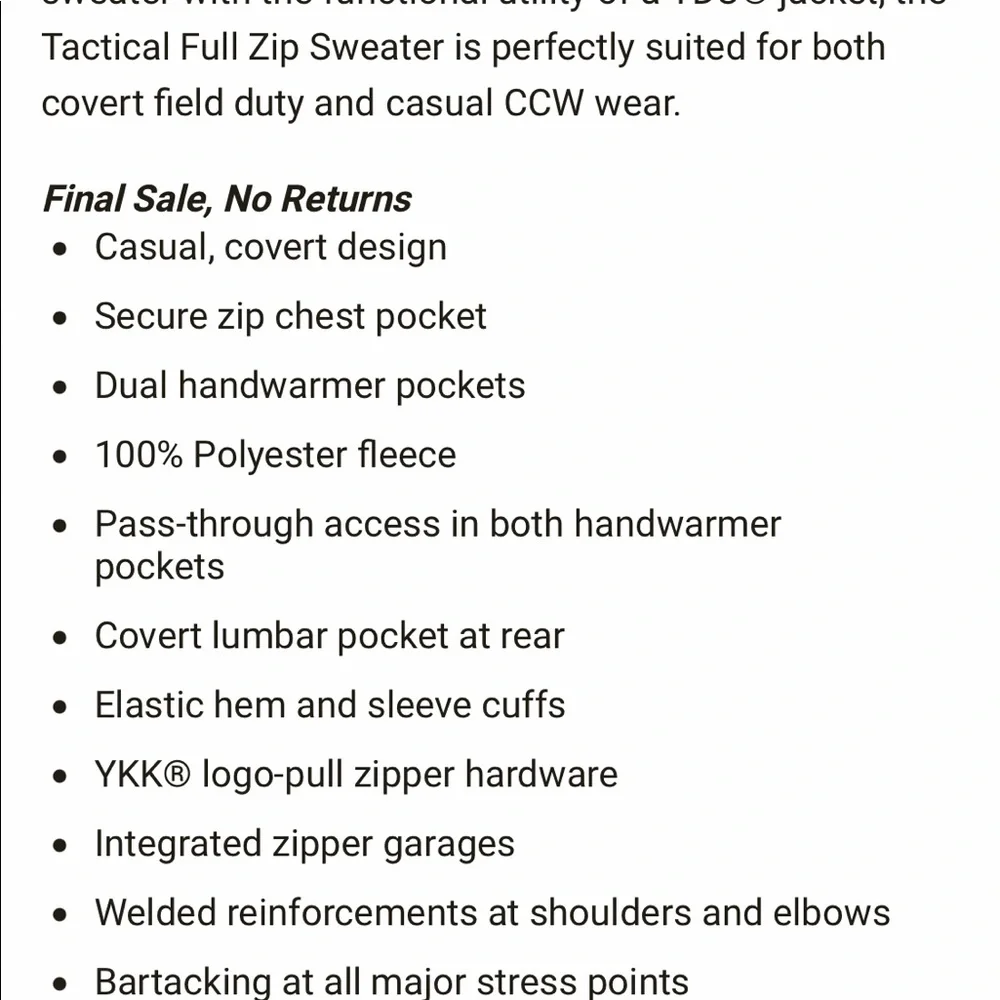 TACTICAL FULL ZIPPER SWEATER - Picture 11 of 11